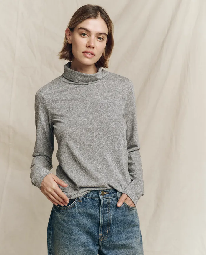 The Great The Turtleneck Heather Grey Women Long Sleeve Tees