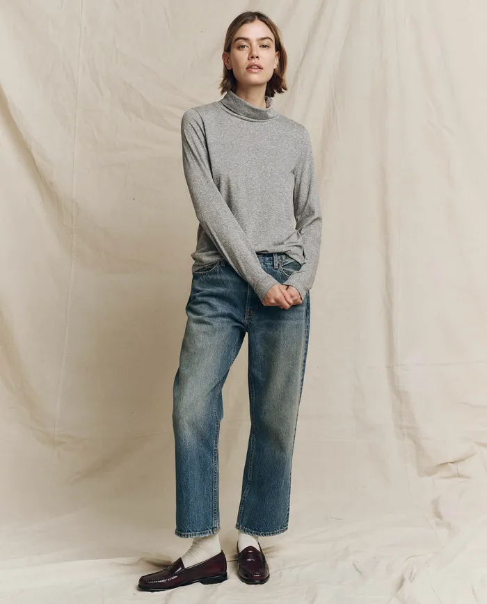 The Great The Turtleneck Heather Grey Women Long Sleeve Tees The Great The Turtleneck Heather Grey Women Long Sleeve Tees