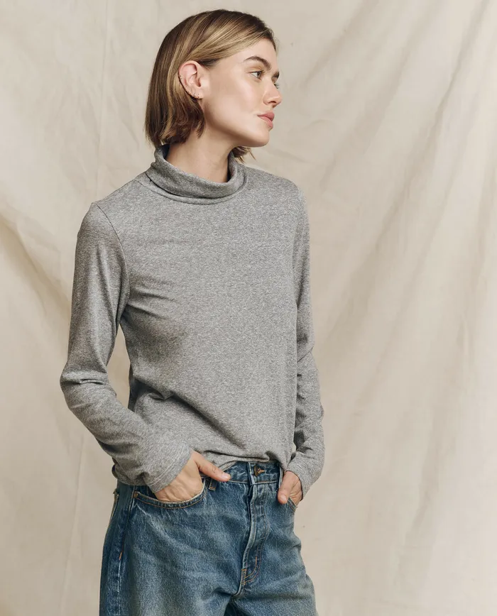 The Great The Turtleneck Heather Grey Women Long Sleeve Tees The Great The Turtleneck Heather Grey Women Long Sleeve Tees