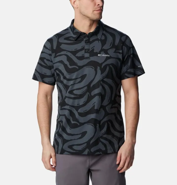 Thistletown Hills Polo Black Snowdrifts Print Mens Columbia Sportswear Short Sleeve