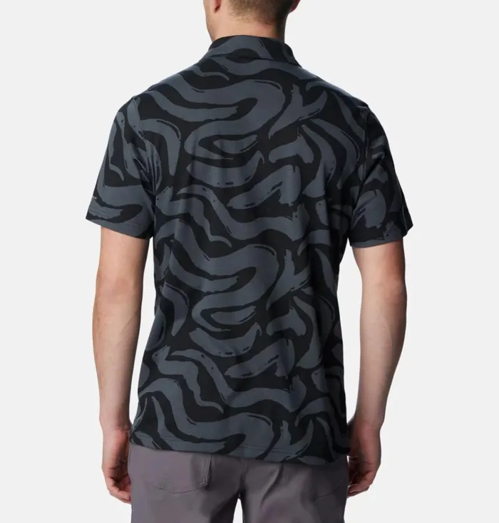 Thistletown Hills Polo Black Snowdrifts Print Mens Columbia Sportswear Short Sleeve Thistletown Hills Polo Black Snowdrifts Print Mens Columbia Sportswear Short Sleeve