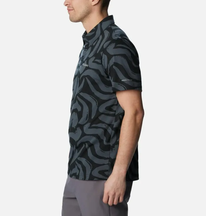 Thistletown Hills Polo Black Snowdrifts Print Mens Columbia Sportswear Short Sleeve Thistletown Hills Polo Black Snowdrifts Print Mens Columbia Sportswear Short Sleeve