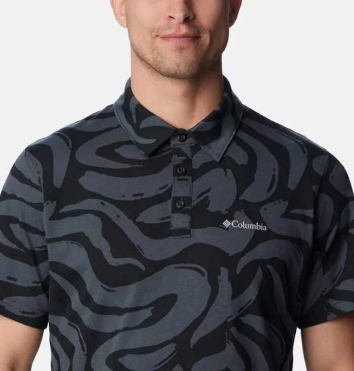 Thistletown Hills Polo Black Snowdrifts Print Mens Columbia Sportswear Short Sleeve Thistletown Hills Polo Black Snowdrifts Print Mens Columbia Sportswear Short Sleeve