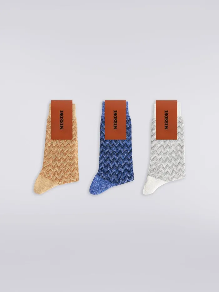ThreePiece Set Of Zigzag Cotton Blend Socks With Lurex Multicoloured Women Missoni Socks