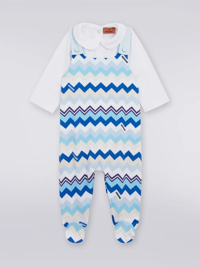 ThreePiece Set With Cotton Jumpsuit Bib And Docker Hat With Zigzag Pattern Multicoloured Kids Missoni Baby 024 Months