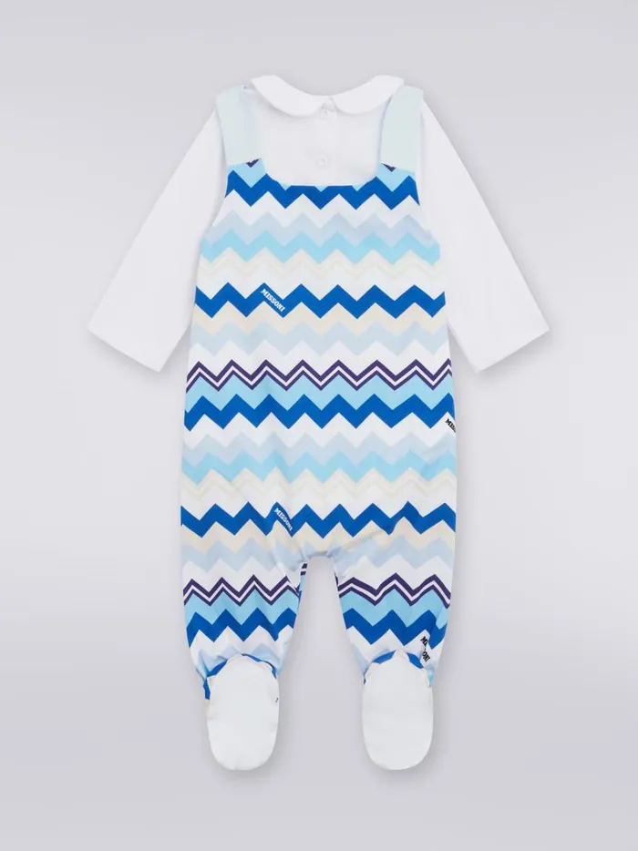 ThreePiece Set With Cotton Jumpsuit Bib And Docker Hat With Zigzag Pattern Multicoloured Kids Missoni Baby 024 Months