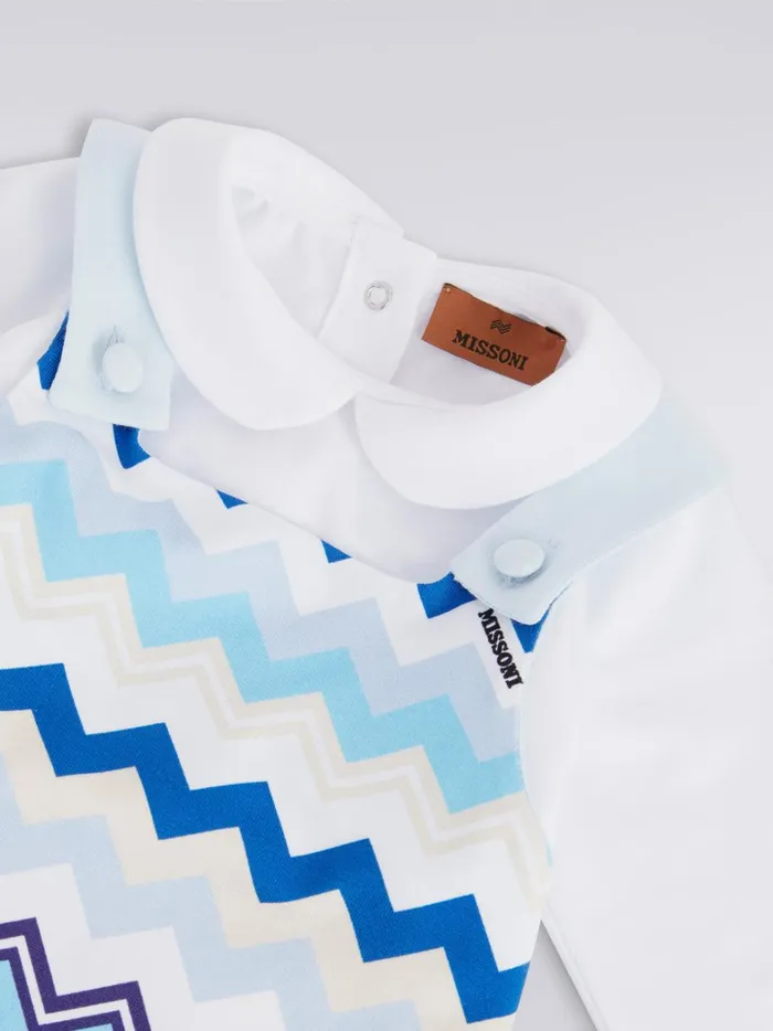 ThreePiece Set With Cotton Jumpsuit Bib And Docker Hat With Zigzag Pattern Multicoloured Kids Missoni Baby 024 Months