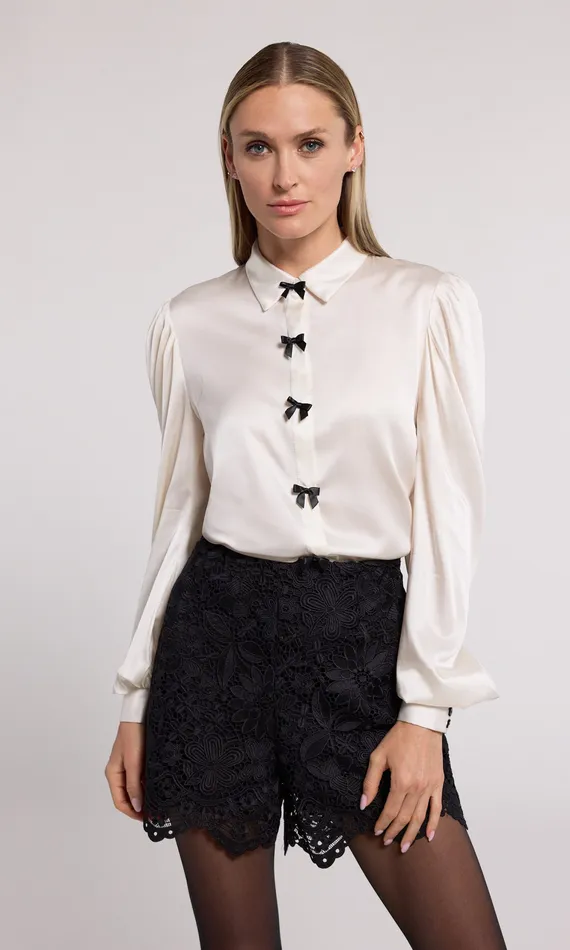 Tops Women Arly Bow Blouse WhiteBlack Generation Love Clothing