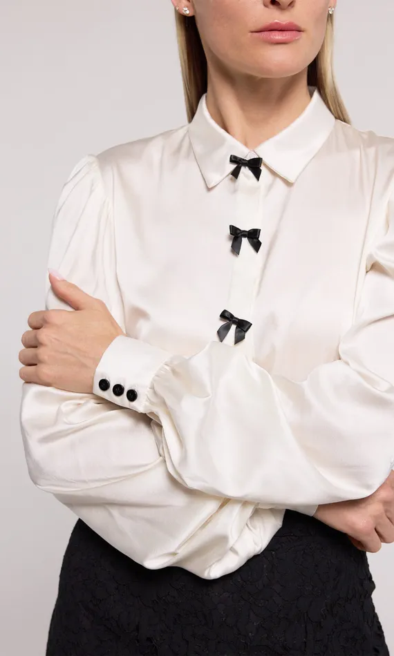 Tops Women Arly Bow Blouse WhiteBlack Generation Love Clothing