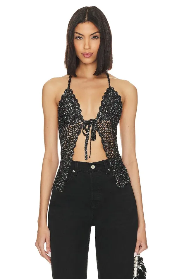 Tops Women Lovers and Friends Arian Halter Tie Top Black