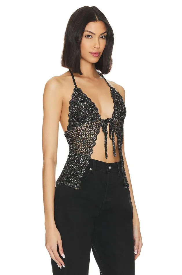 Tops Women Lovers and Friends Arian Halter Tie Top Black