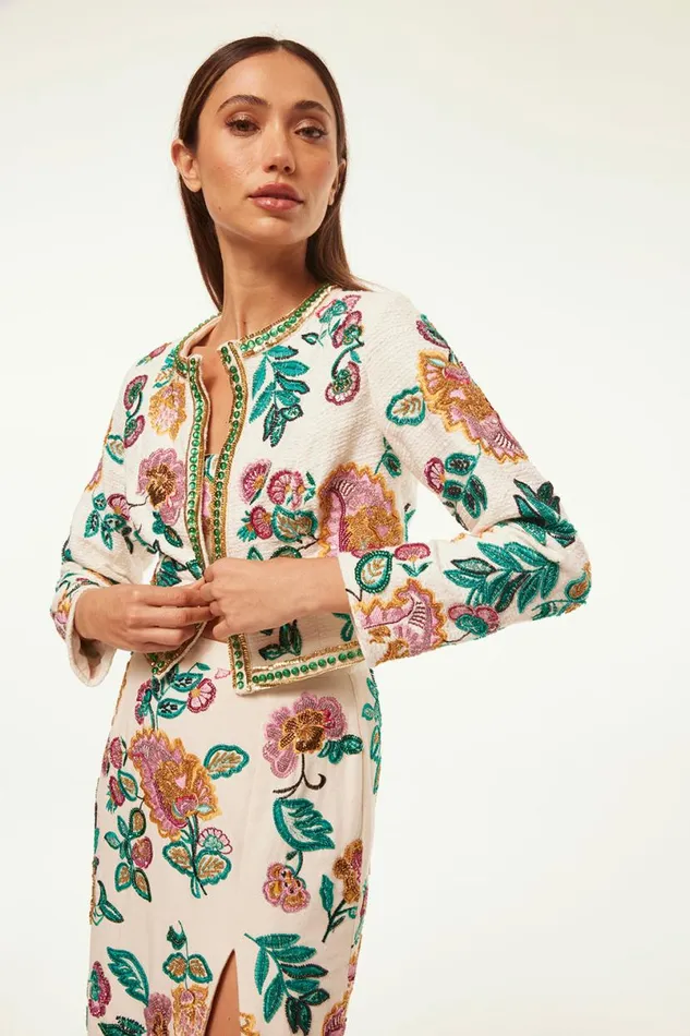 Tops Women MISA Los Angeles SALIMA JACKET Malika Paisley Floral Embroidery