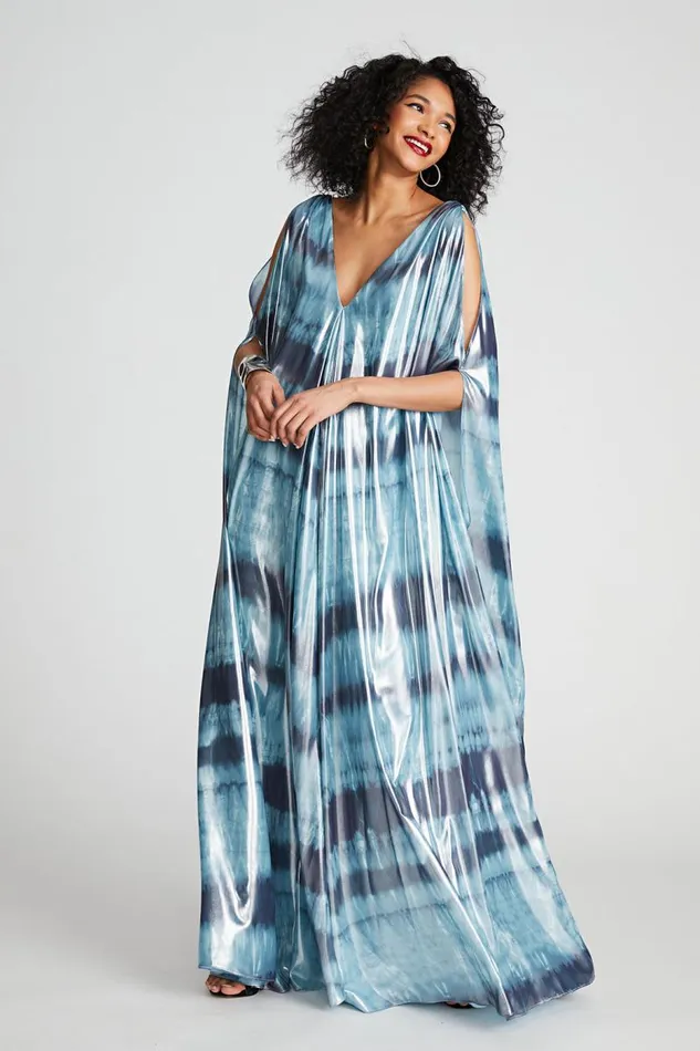 Umi Gown In Iridescent Chiffon Blue Shibori Women Halston Dresses