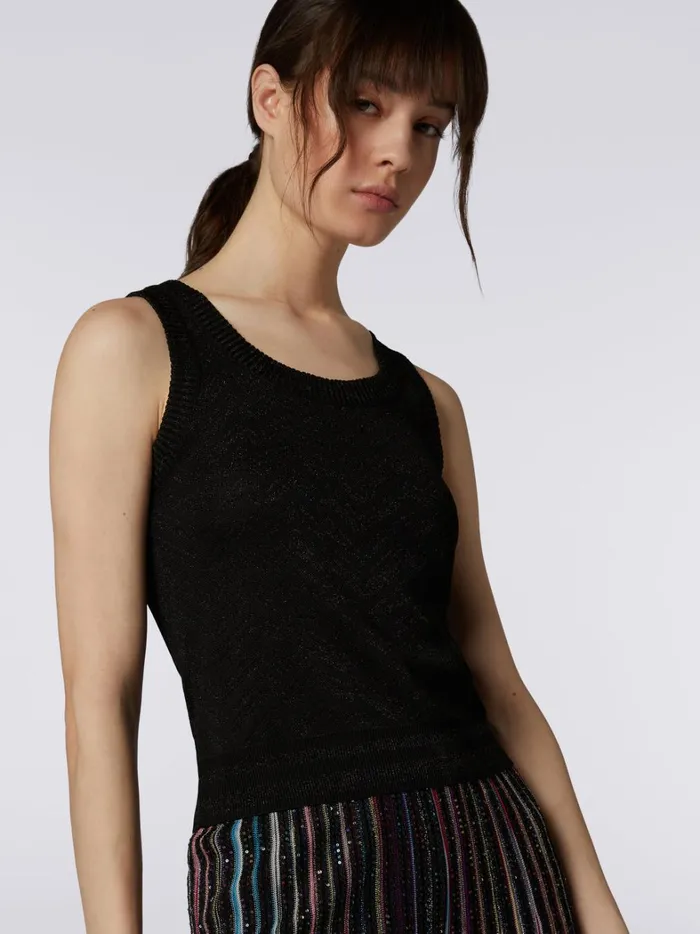 Viscose Blend Tank Top With ToneOnTone Chevron And Lam Black Women Missoni Tshirts And Tops