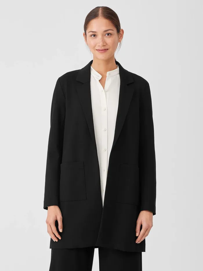 Washable Flex Ponte Long Blazer Black Women Eileen Fisher Jackets Coats and Vests