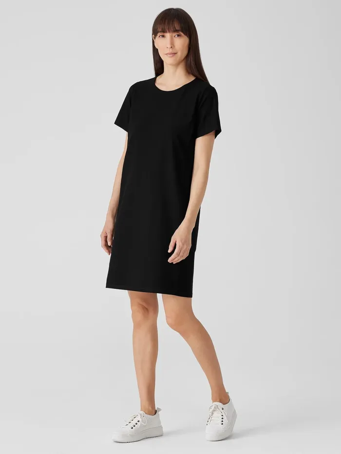 Washable Stretch Crepe Jewel Neck Dress Black Women Eileen Fisher Dresses and Skirts