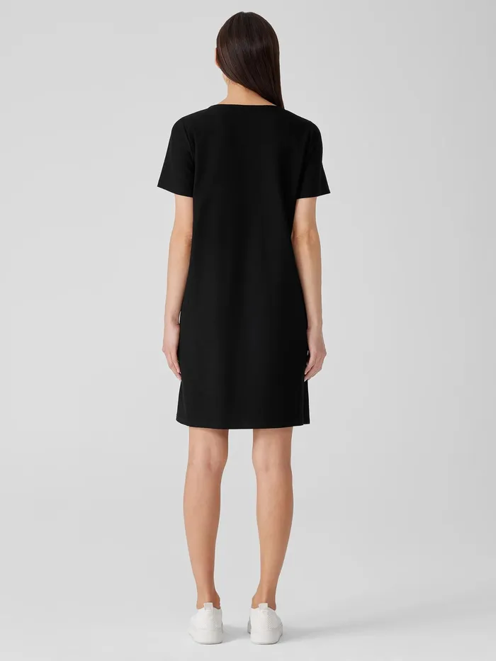 Washable Stretch Crepe Jewel Neck Dress Black Women Eileen Fisher Dresses and Skirts