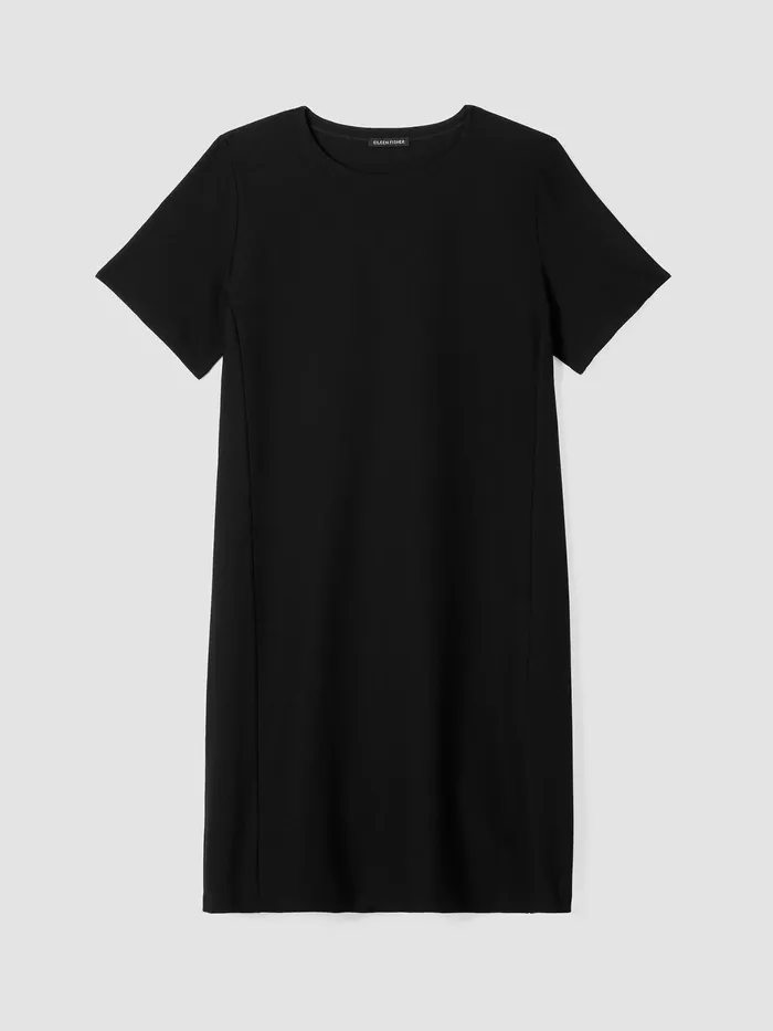 Washable Stretch Crepe Jewel Neck Dress Black Women Eileen Fisher Dresses and Skirts