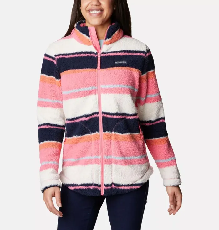 West Bend Full Zip Fleece Jacket Camellia Rose Serendipity Stripe Womens Columbia Sportswear Jackets and Vests