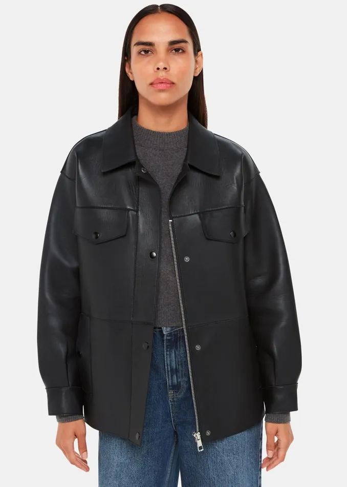 Whistles Coats and Jackets Black Clean Bonded Leather Jacket 8211 Women