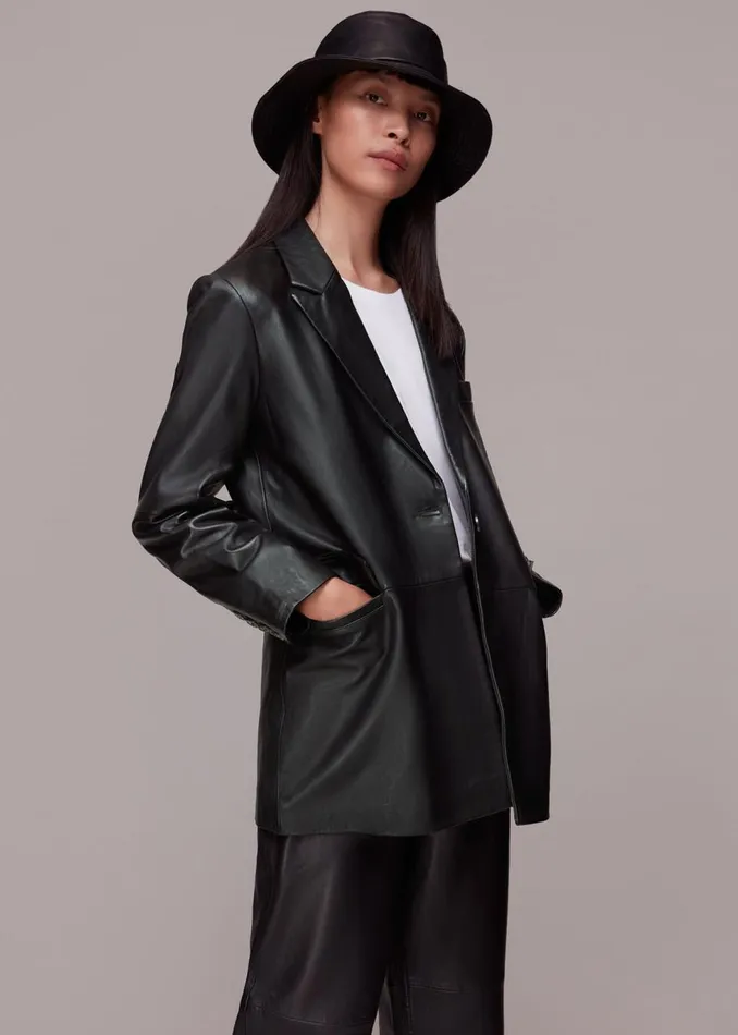 Whistles Coats and Jackets Black Stina Leather Blazer 8211 Women