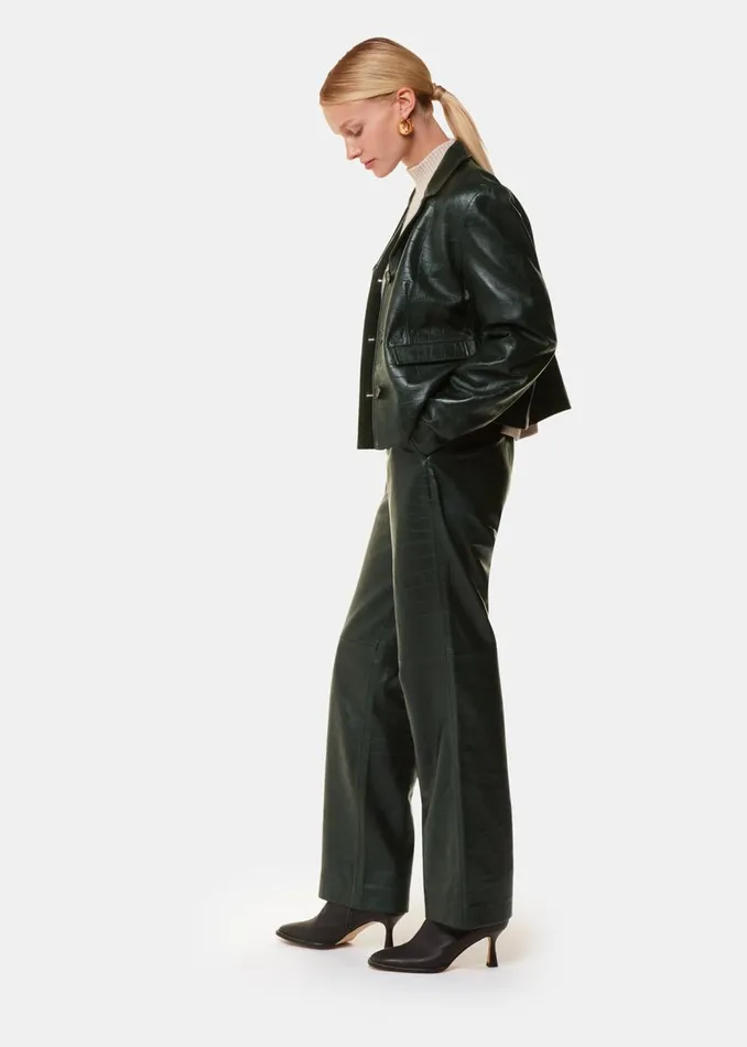 Whistles Coats and Jackets Dark Green Delia Croc Leather Jacket 8211 Women