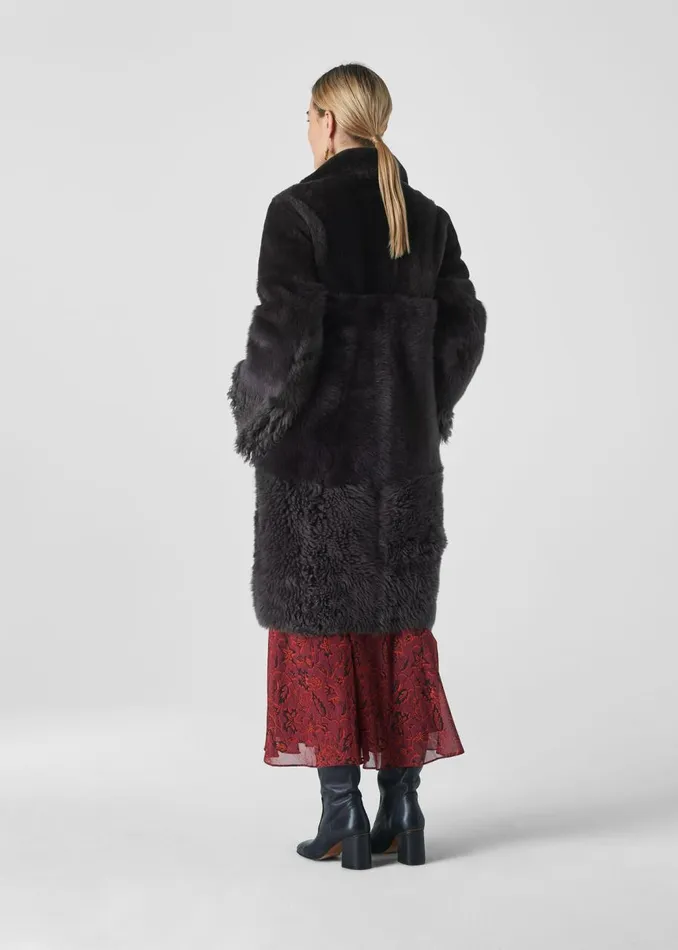 Whistles Coats and Jackets Grey Cosma Shearling Coat 8211 Women