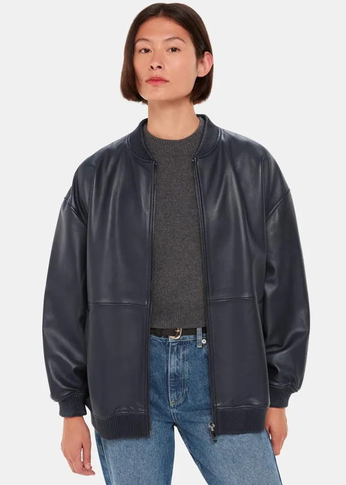 Whistles Coats and Jackets Navy Erin Leather Bomber 8211 Women