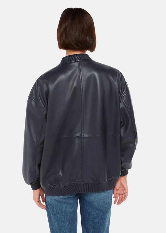 Whistles Coats and Jackets Navy Erin Leather Bomber 8211 Women