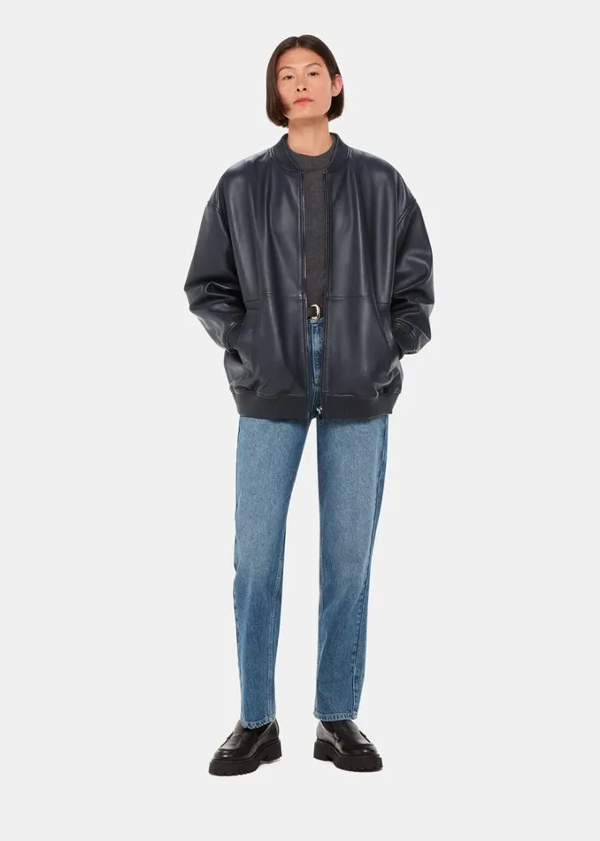 Whistles Coats and Jackets Navy Erin Leather Bomber 8211 Women
