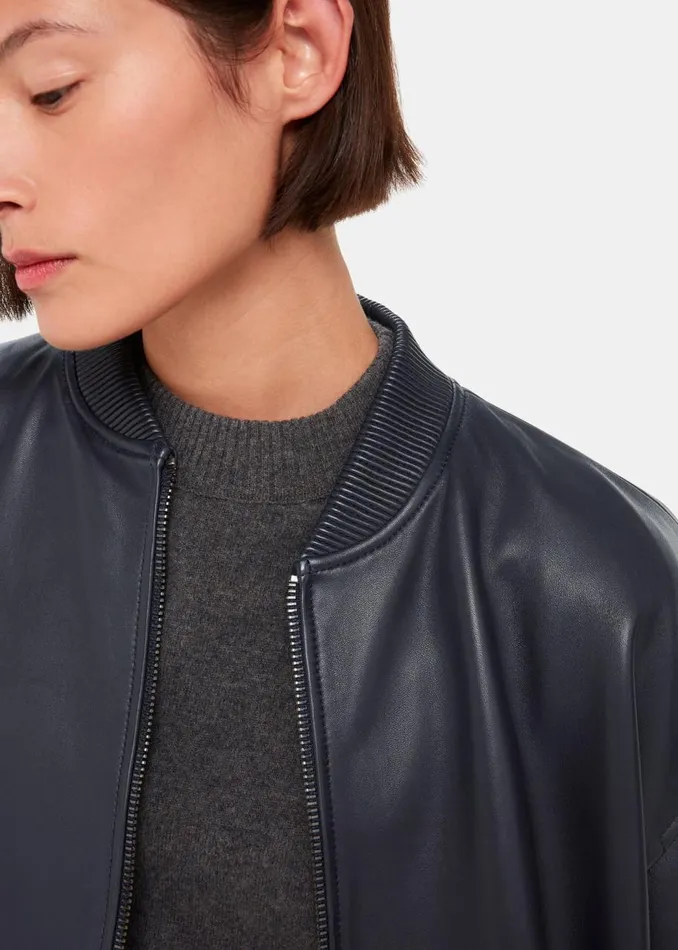 Whistles Coats and Jackets Navy Erin Leather Bomber 8211 Women