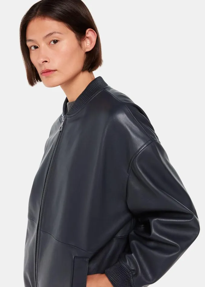 Whistles Coats and Jackets Navy Erin Leather Bomber 8211 Women