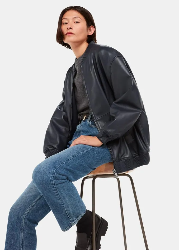Whistles Coats and Jackets Navy Erin Leather Bomber 8211 Women