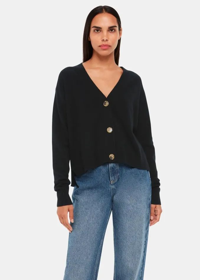 Whistles Knitwear and Cashmere Black Cashmere Cardigan 8211 Women