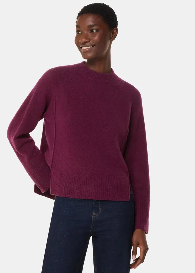 Whistles Knitwear and Cashmere Burgundy Wool Mix Side Split Knit 8211 Women