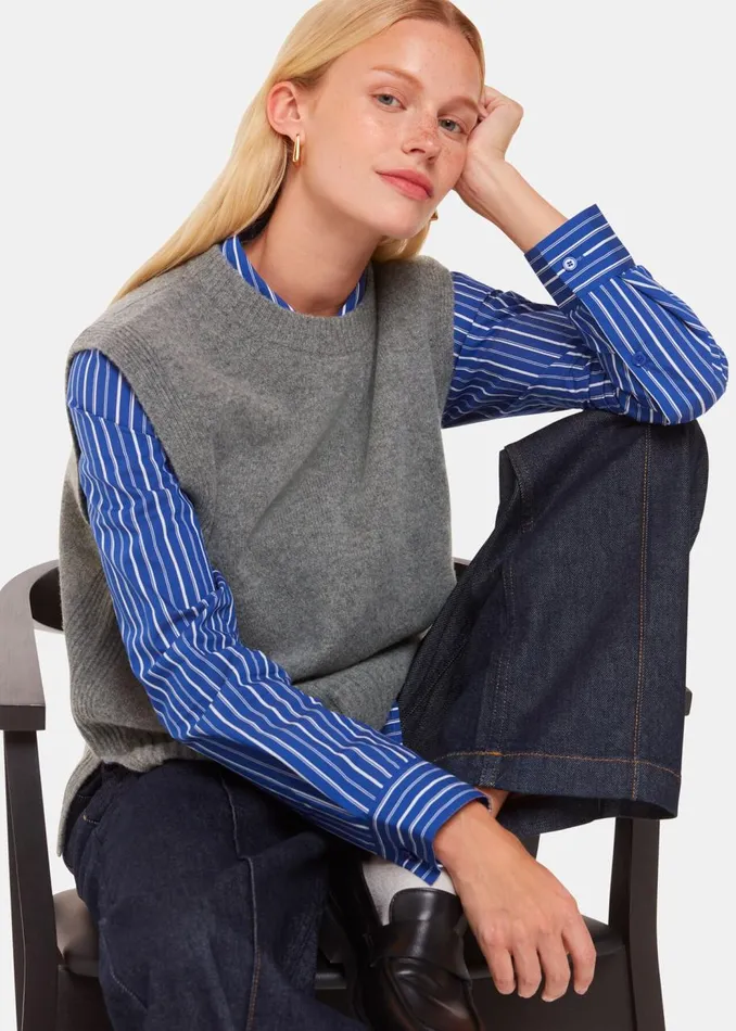 Whistles Knitwear and Cashmere Grey Wool Sleeveless Tank 8211 Women