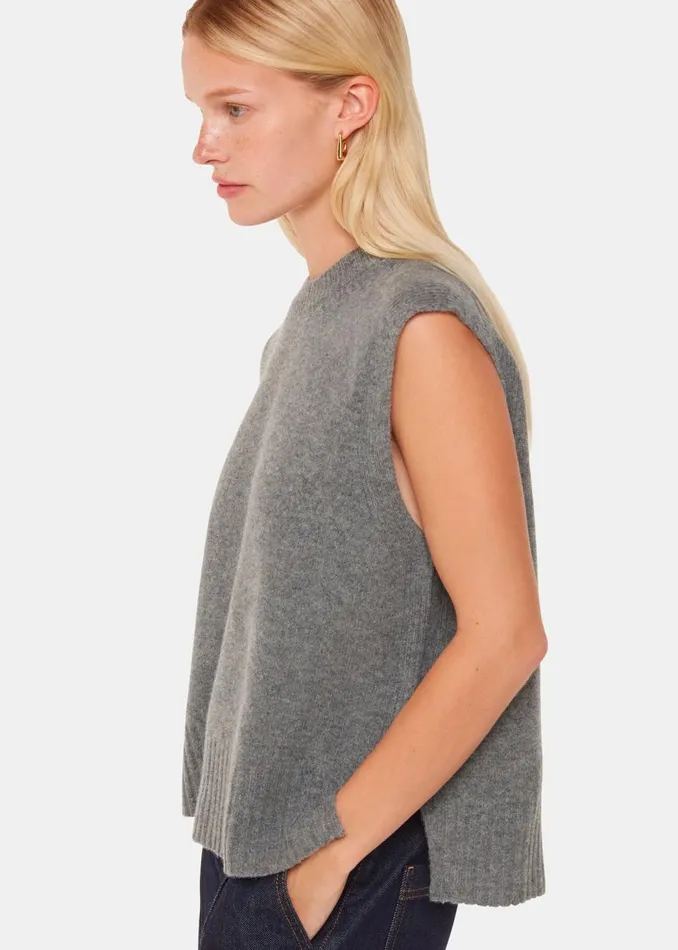 Whistles Knitwear and Cashmere Grey Wool Sleeveless Tank 8211 Women