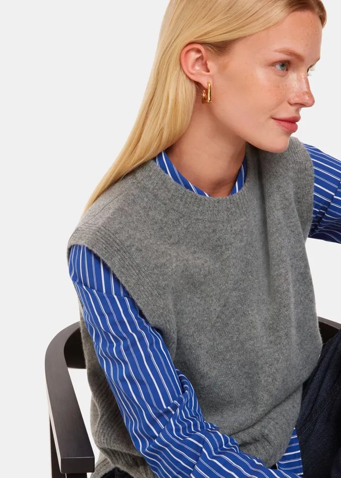 Whistles Knitwear and Cashmere Grey Wool Sleeveless Tank 8211 Women