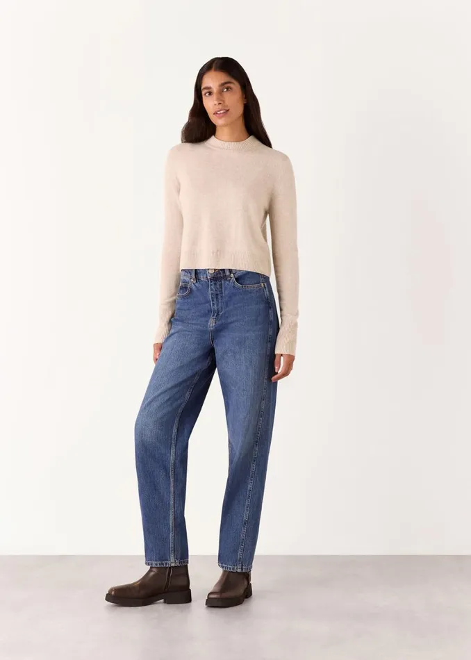 Whistles Knitwear and Cashmere Oatmeal Wool Cropped Sweater 8211 Women
