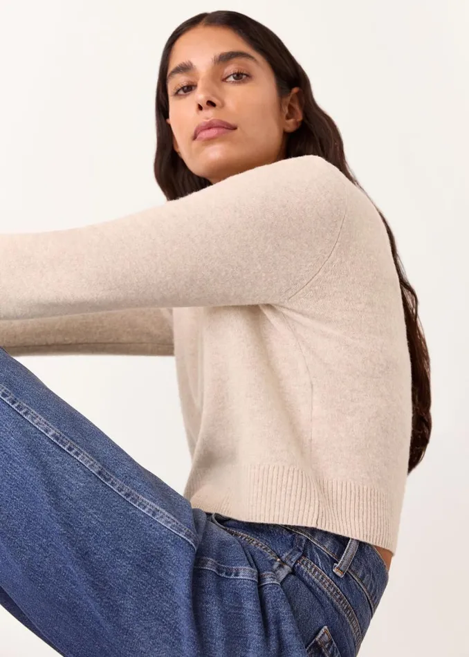 Whistles Knitwear and Cashmere Oatmeal Wool Cropped Sweater 8211 Women