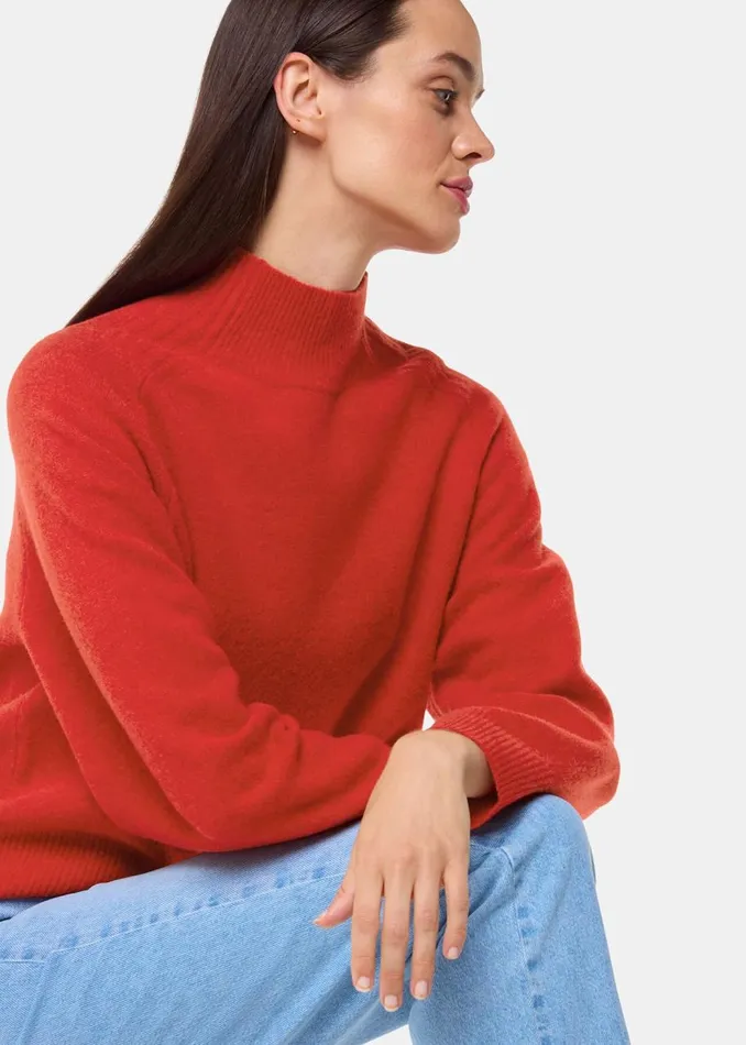 Whistles Knitwear and Cashmere Red Wool Funnel Neck Knit 8211 Women
