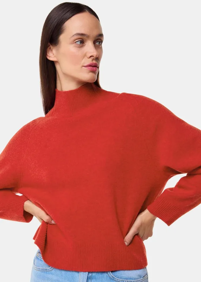 Whistles Knitwear and Cashmere Red Wool Funnel Neck Knit 8211 Women