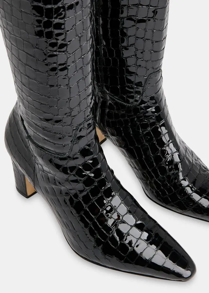 Whistles Leather Black Albie Croc Knee High Boot 8211 Women