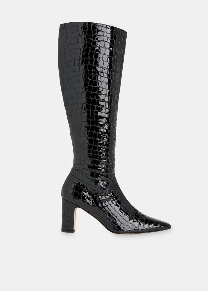 Whistles Leather Black Albie Croc Knee High Boot 8211 Women