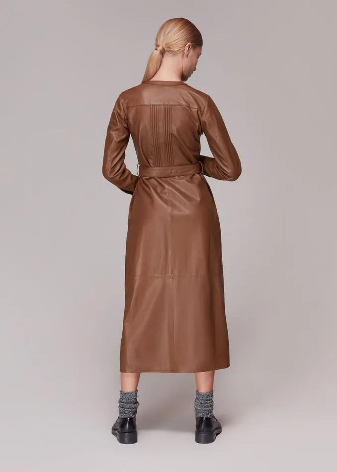 Whistles Leather Toffee Pintuck Leather Midi Dress 8211 Women