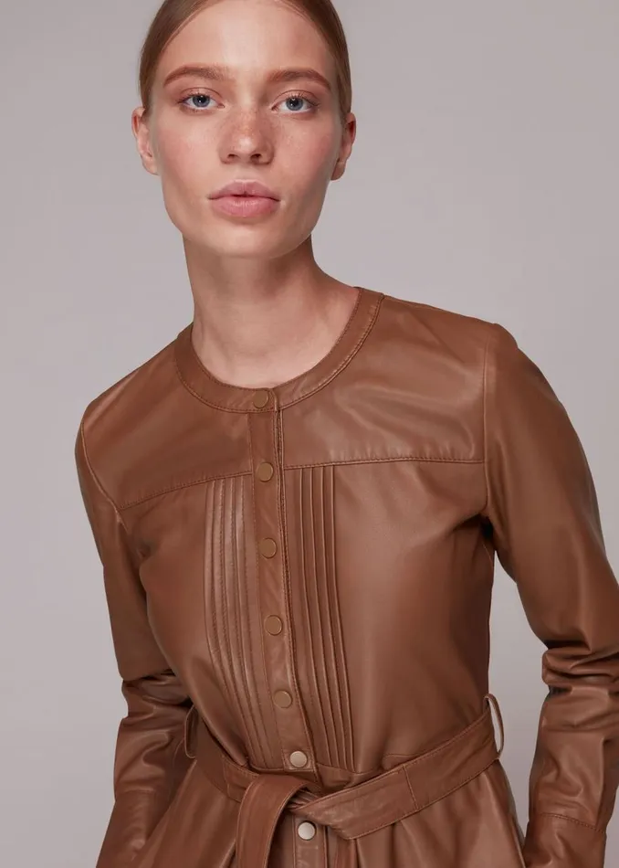 Whistles Leather Toffee Pintuck Leather Midi Dress 8211 Women