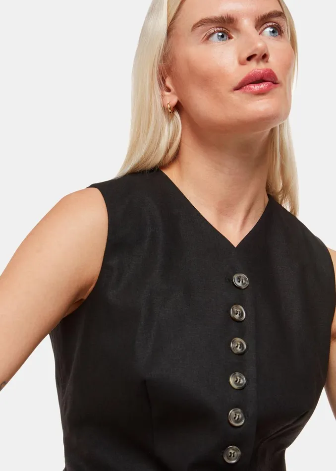 Whistles Petite Tailoring Black Petite Lindsey Linen Blend Waistcoat 8211 Women