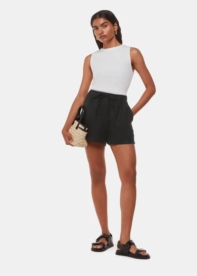 Whistles Petite Trousers and Jeans Black Petite Linen Elasticated Short 8211 Women