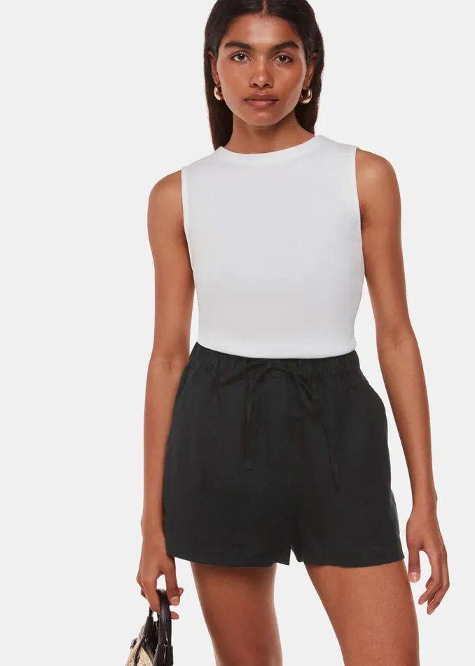 Whistles Petite Trousers and Jeans Black Petite Linen Elasticated Short 8211 Women