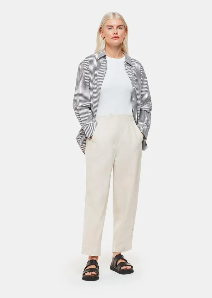 Whistles Petite Trousers and Jeans Oatmeal Petite Linen Barrel Leg Trouser 8211 Women